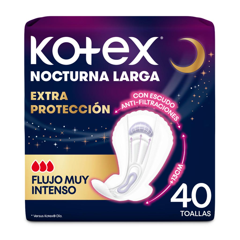 Kotex Toallas Higienicas Femeninas Nocturna Larga Extra Protección 40 Unidades