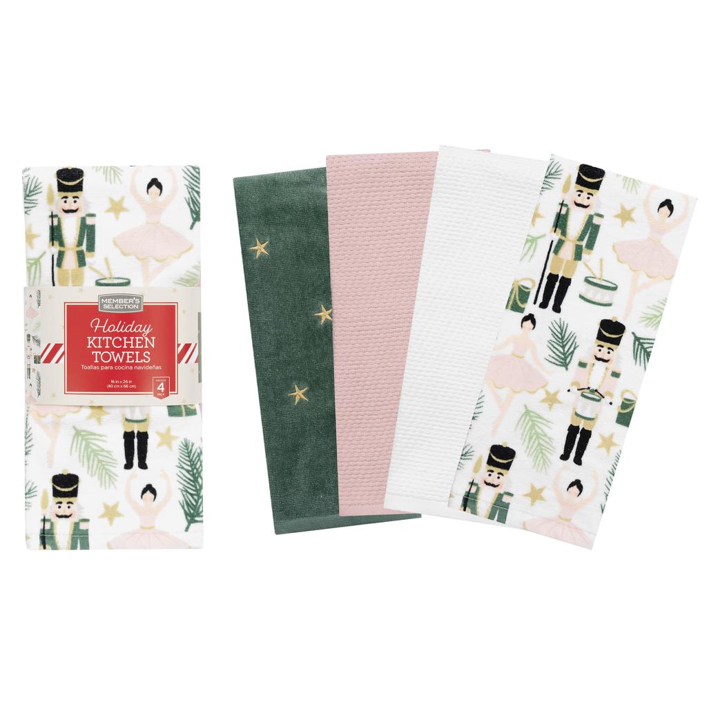 Member's Selection Cotton Kitchen Towels with Holiday Designs 4 Units
