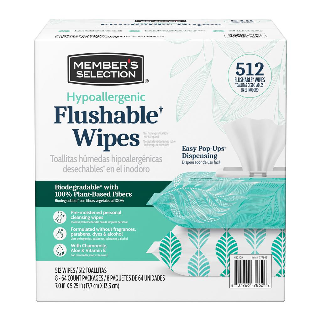 Member's Selection Hypoallergenic Disposable Wet Wipes 8 Packs / 64 Units