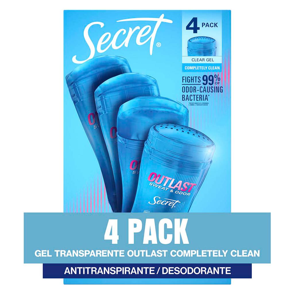 Secret Outlast Gel Antitranspirante y Desodorante Completely Clean 4 Unidades / 73 g / 2.6 oz
