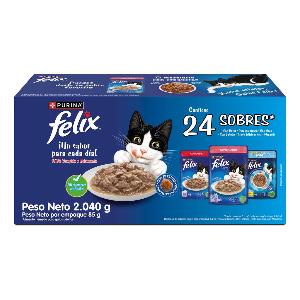 Felix Comida Húmeda para Gato Sabores Surtidos 24 Unidades / 85 g / 2.9 oz