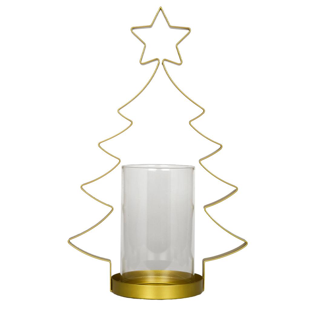 Member's Selection Portavelas Metálico Dorado en Forma de Árbol de Navidad 2 Unidades