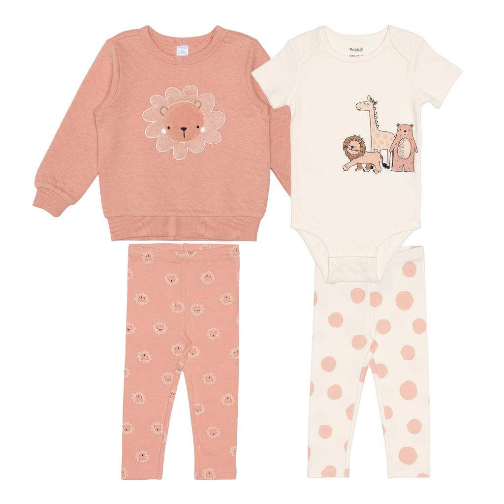 Pekkle Conjunto en Tejido Suave para Bebé Niña 4 Piezas