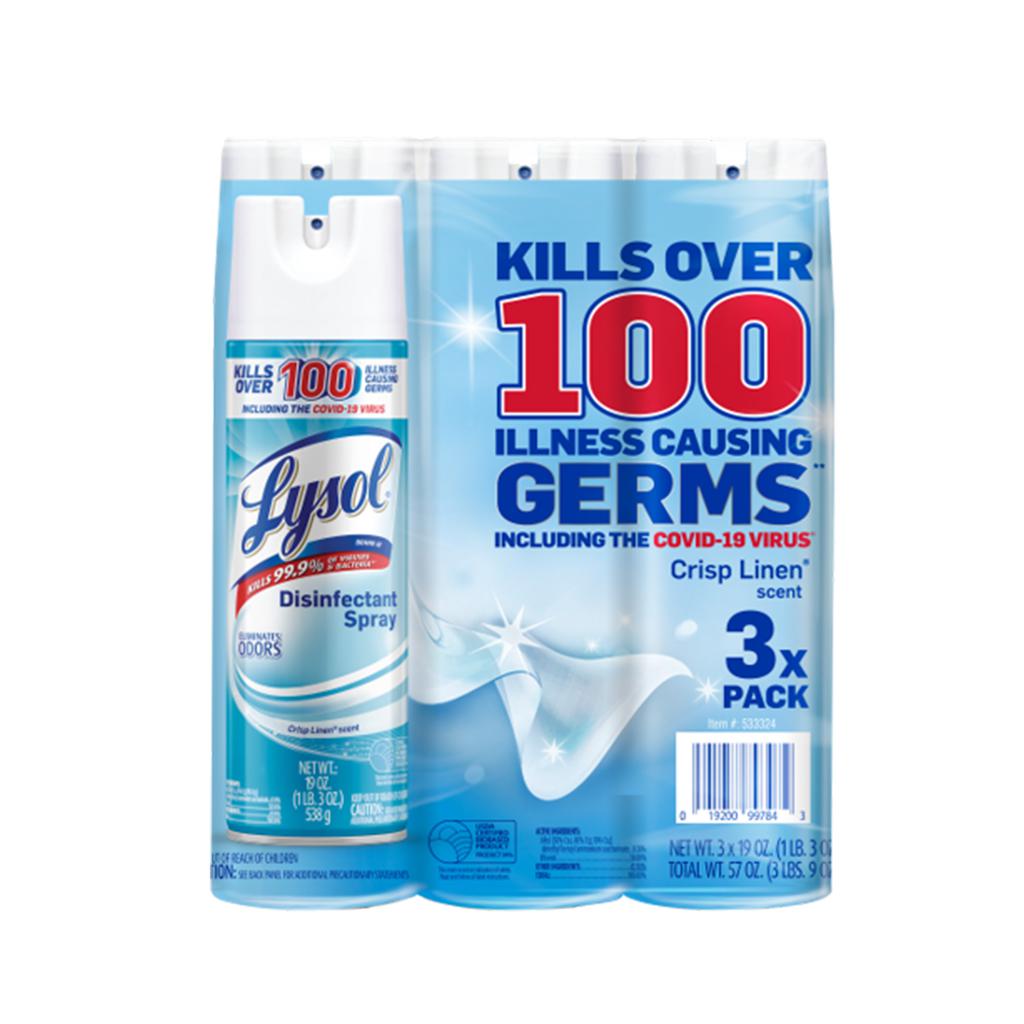 Lysol Disinfectant Spray Crisp Linen Scent 3 Units / 562 mL / 19 oz