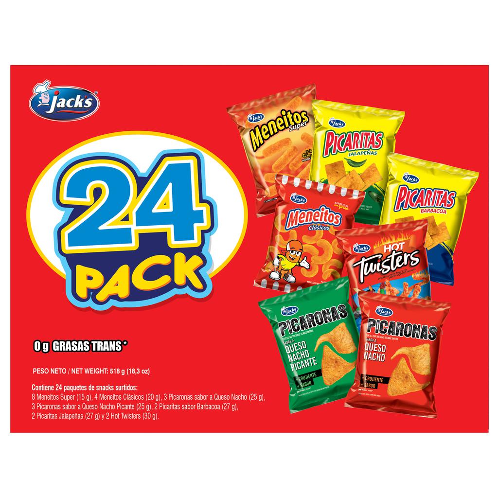 Jack's Paquetes Surtidos de Meneitos, Picaritas y Hot Twisters 24 Unidades 