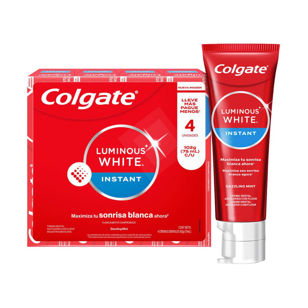 Colgate Luminous White Instant Pasta Dental Blanqueadora 4 Unidades / 75 mL