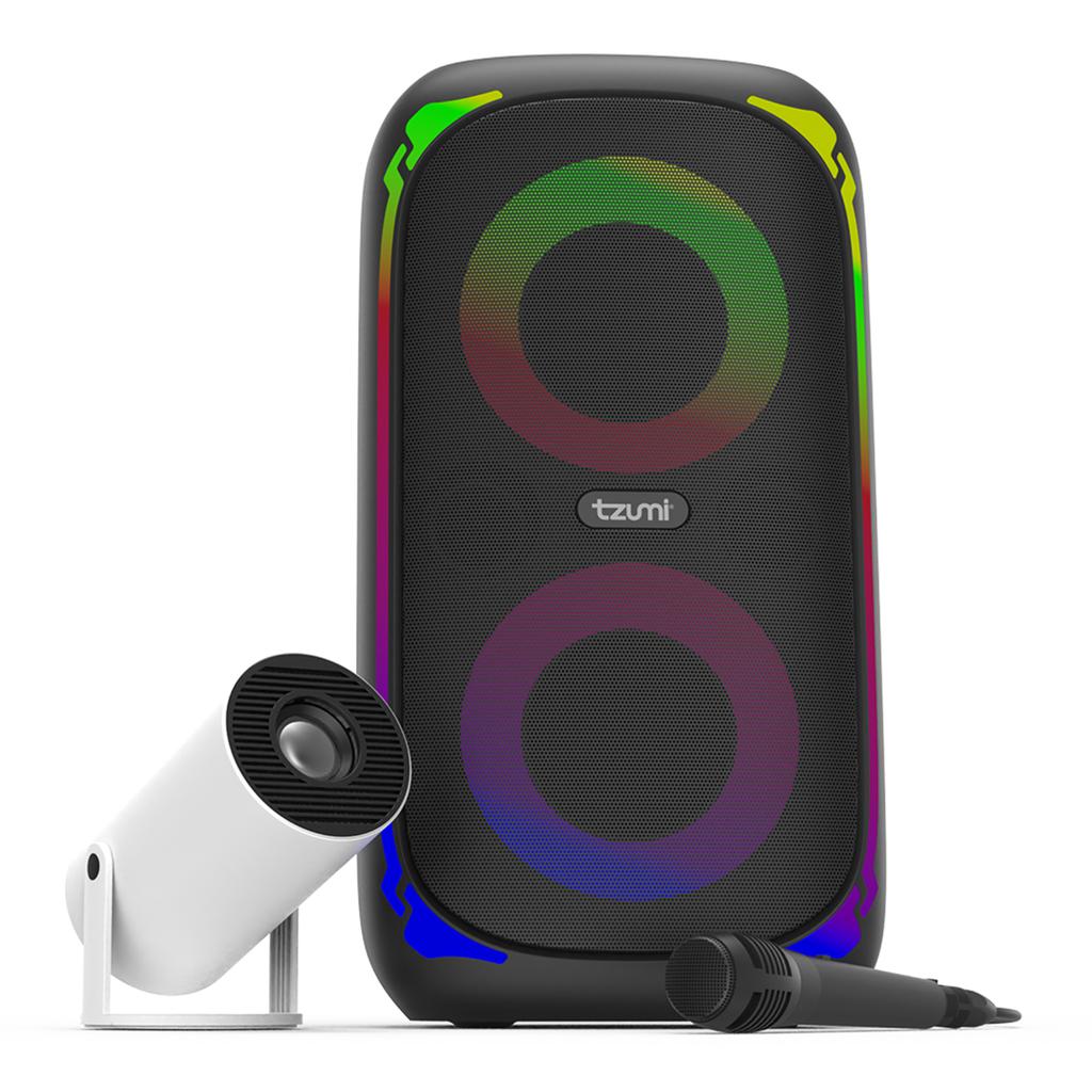 Tzumi Teatro en Casa con Proyector, Altavoz Bluetooth y Micrófono