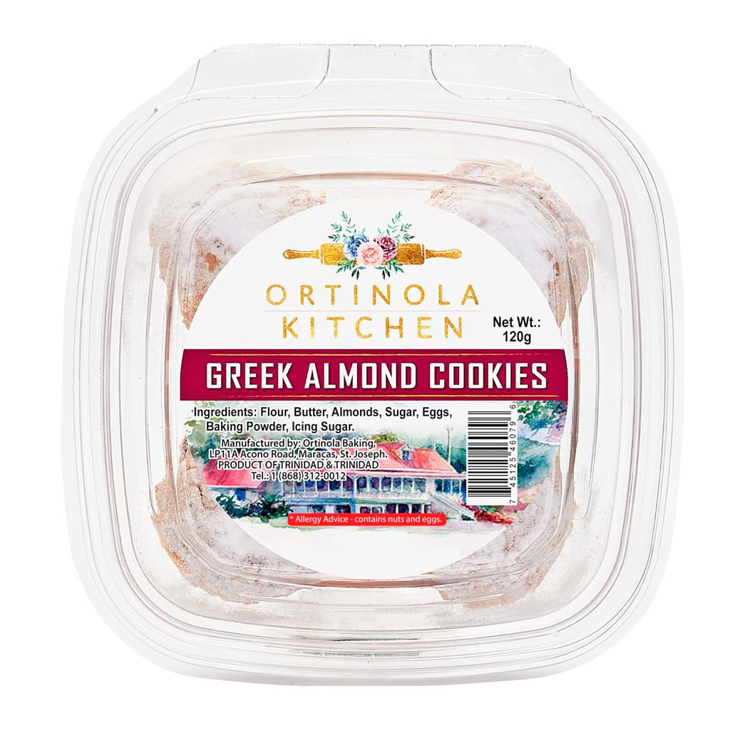 Ortinola Kitchen Traditional Greek Cookies with Almonds and Powdered Sugar Coating 8 Units