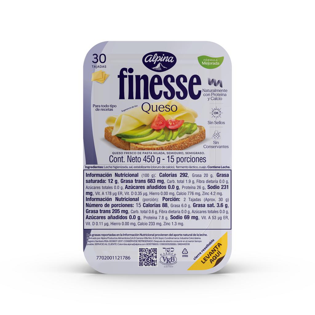 Alpina Queso Mozarella Finesse Tajado 2 Unidades 450 g / 15.8 oz