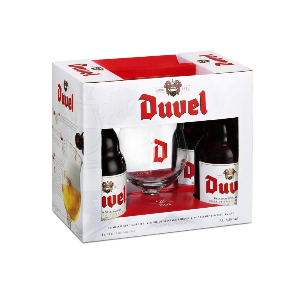 Duvel Cerveza Estuche de Regalo 4 Unidades / 330 mL + Copa