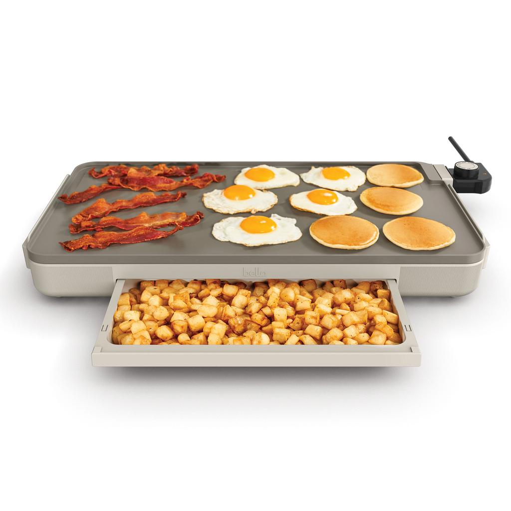 Bella Ceramic Griddle with Nonstick Coating and Integrated Warming Tray