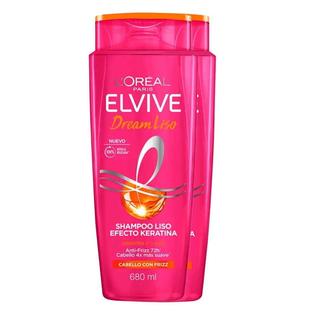 Elvive Shampoo Liso Efecto Keratina para Cabello con Frizz 2 Unidades / 680 mL / 23 oz