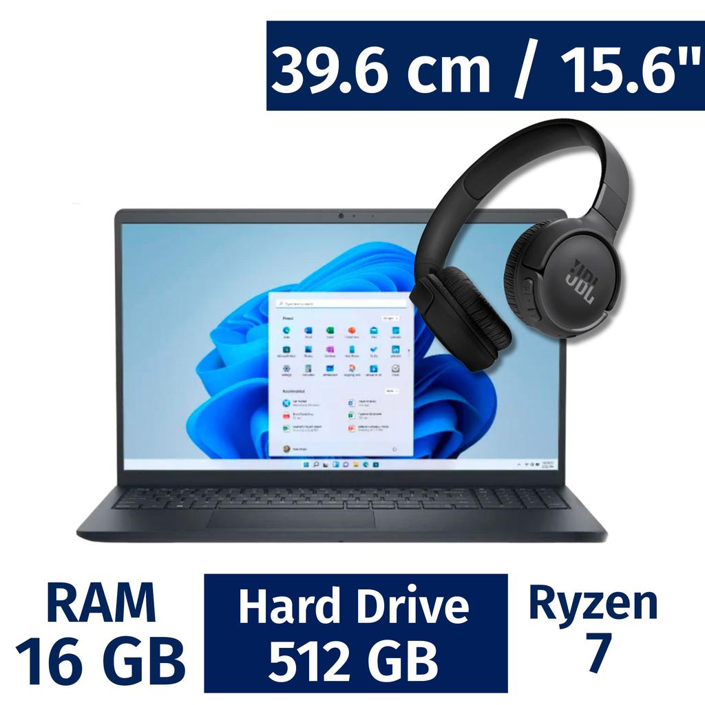 Dell 39.6 cm / 15.6" Pulgadas Portátil AMD Ryzen 7 i3535T520BTBLK + Audífonos JBL Tune 520BT