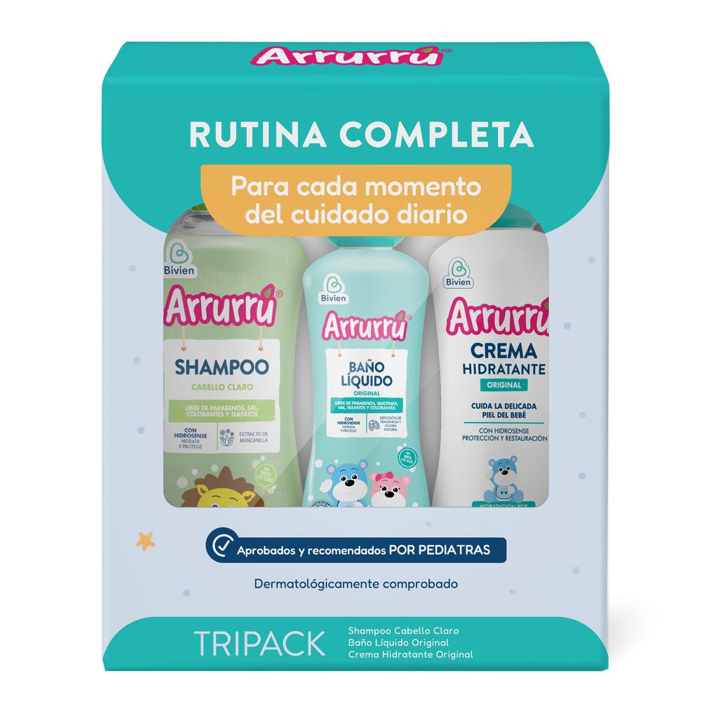 Arrurú Kit de Cuidado para Bebé Crema Hidratante 400 mL + Shampoo 400 mL + Baño Líquido 220 mL
