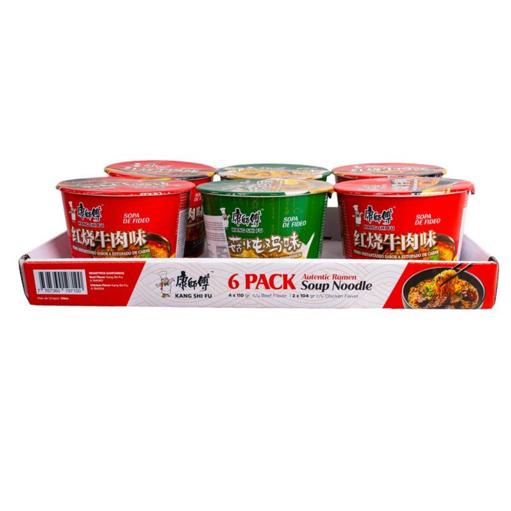 Kang Shi fu Sopa de Fideos Sabor a Carne y Pollo 6 Unidades Sopas