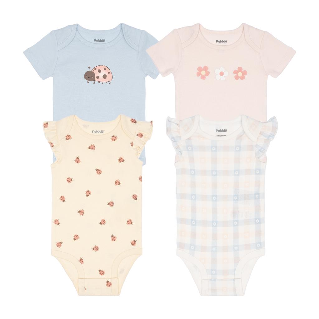 Pekkle Baby Girl's Cotton Bodysuit 4-Pack