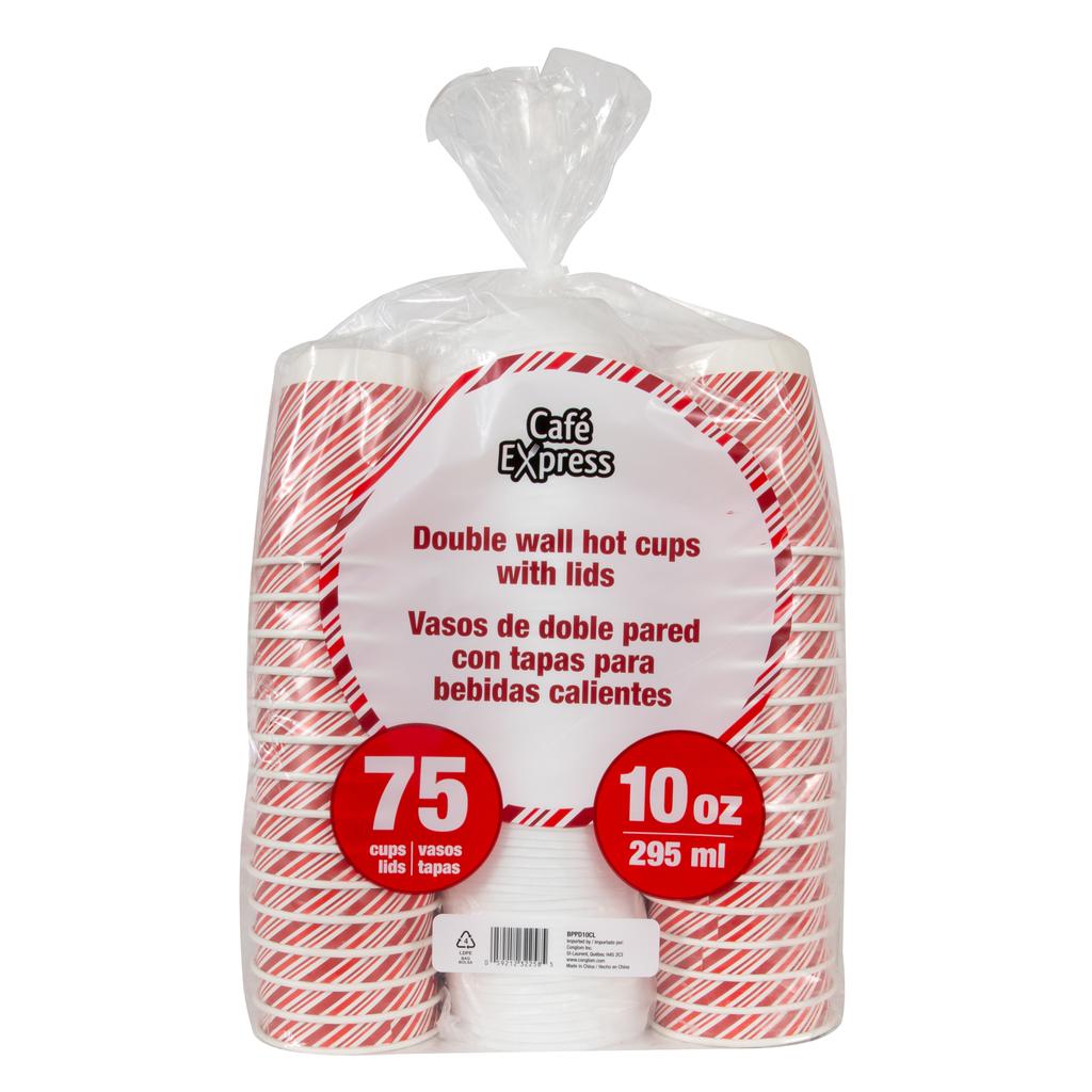 Café Express Vasos Térmicos Desechables con Tapa y Diseño Festivo 75 Unidades / 295.73 mL / 10 oz