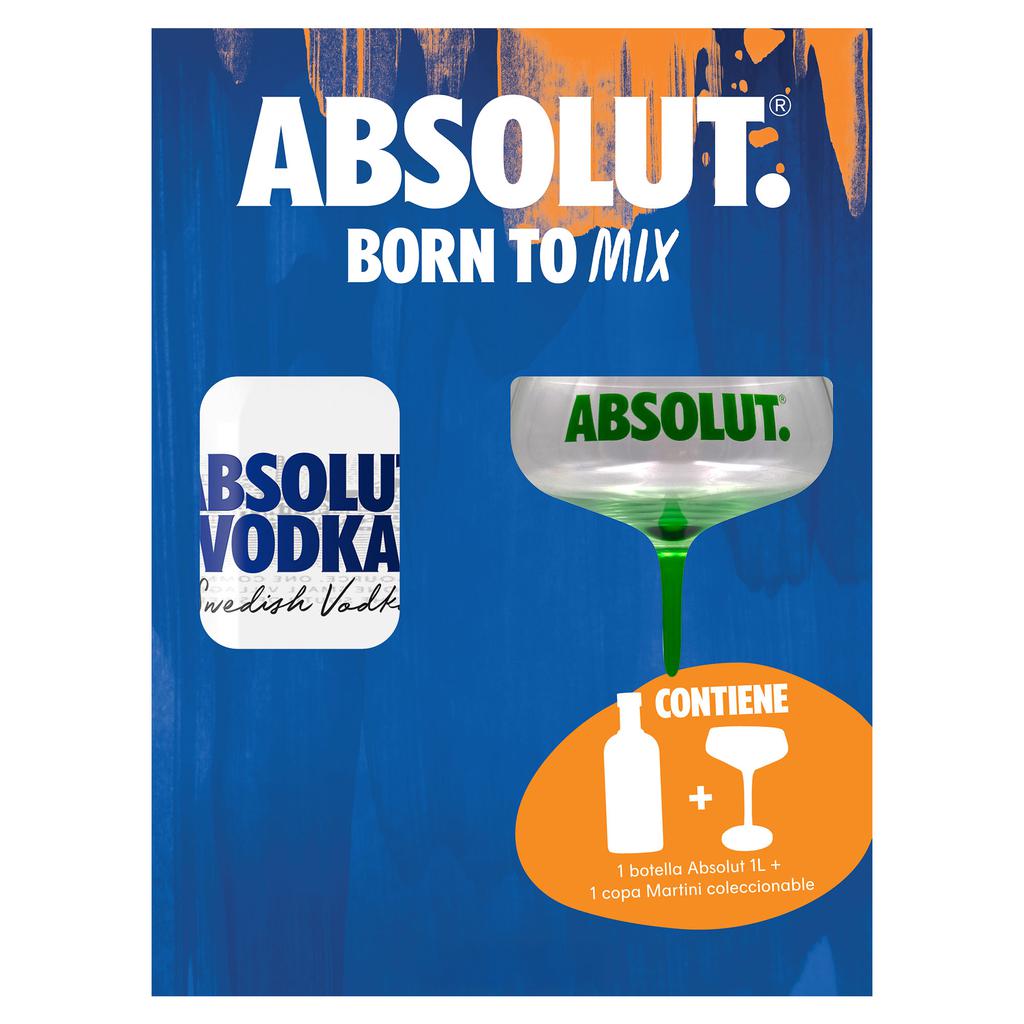 Absolut Vodka 1 L + 1 Copa Martini Coleccionable