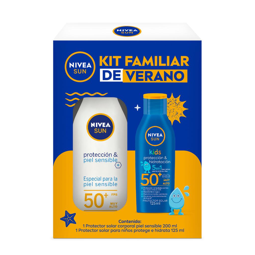 Nivea Sun Kit Familiar Protector Solar FPS 50+ Piel Sensible 200 mL + Kids Protección Hidratación 125 mL