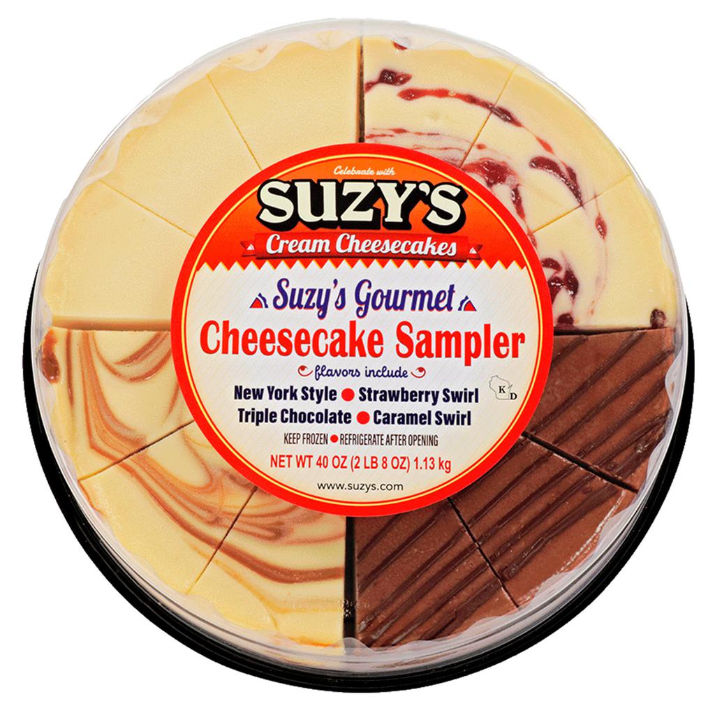 Suzy's Cream Assorted Flavors Cheesecake New York, Strawberry, Chocolate, and Caramel 12 Slices