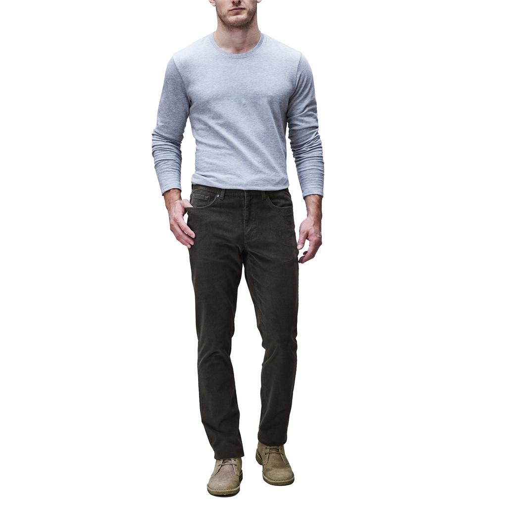 Copper and Oak Olive Woven Stretch Corduroy 5-Pocket Pant for Men
