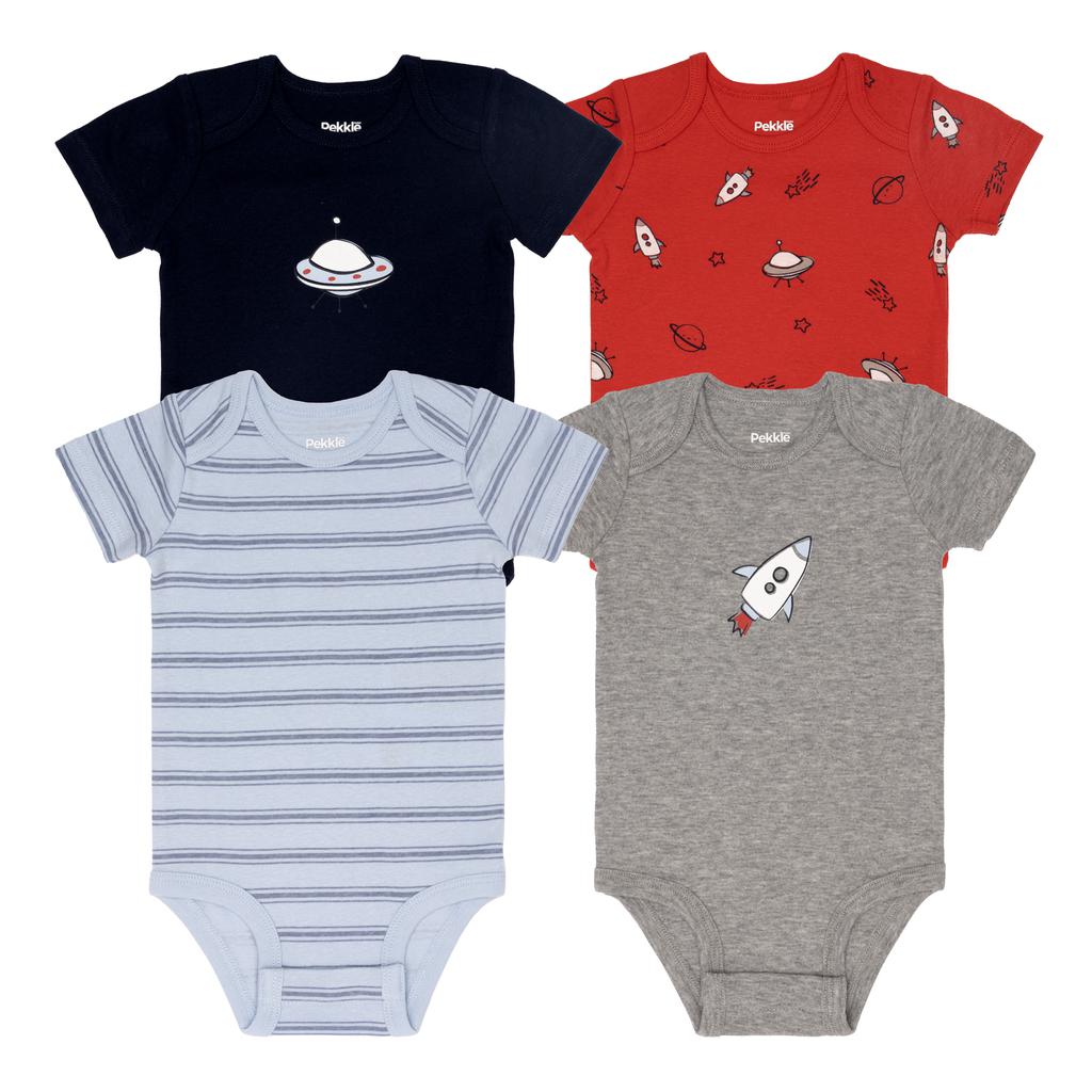 Pekkle Bodies Manga Corta para Bebé Niño 4 Piezas