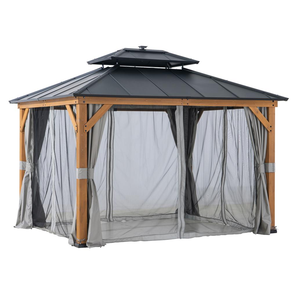 [完売品] LUZ e SOMBRA DOMINGO Sunjoy Gazebo with Wood and Steel Frame with Lights 3.04 m x 3.65