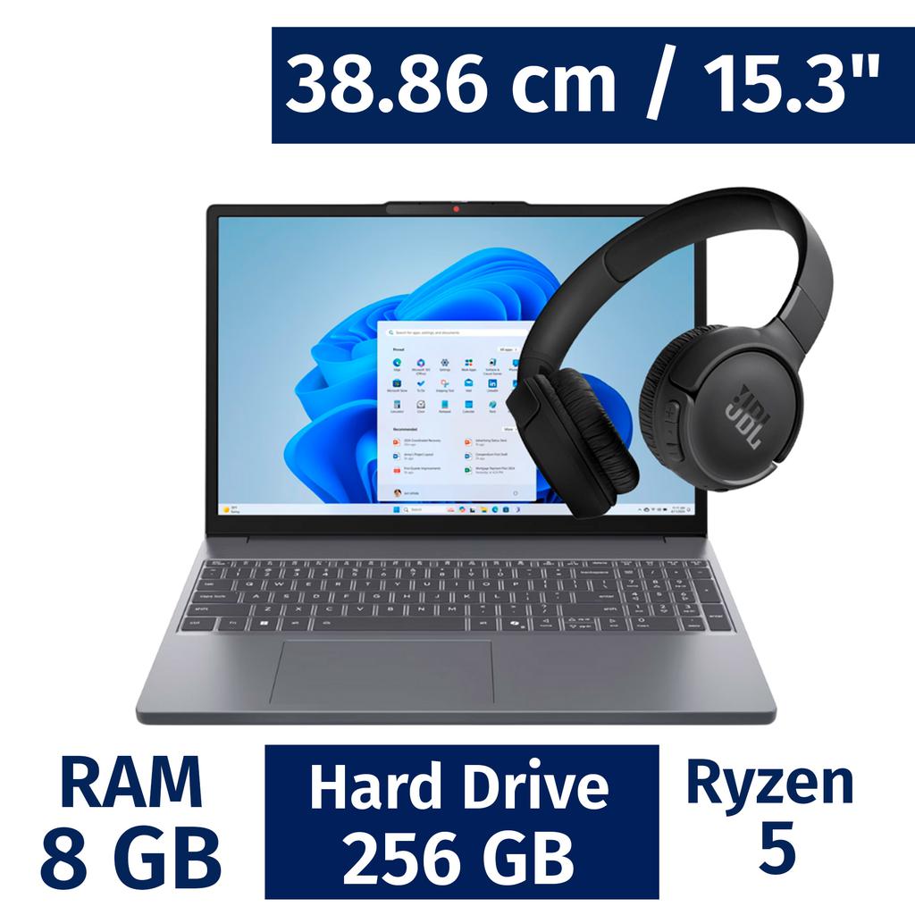 Lenovo 38.86 cm / 15.3" Inches Laptop AMD Ryzen 5 8540U 8 Gigabytes / 256 Gigabytes 83KA003T520BT + JBL Tune 520BT Foldable Wireless Headphones