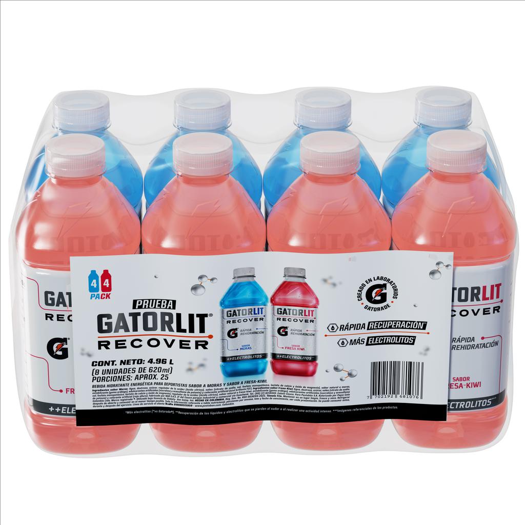 GatorLIT Recover Bebida Hidratante para Deportistas Sabor a Moras y Fresa-Kiwi 8 Unidades / 620 mL