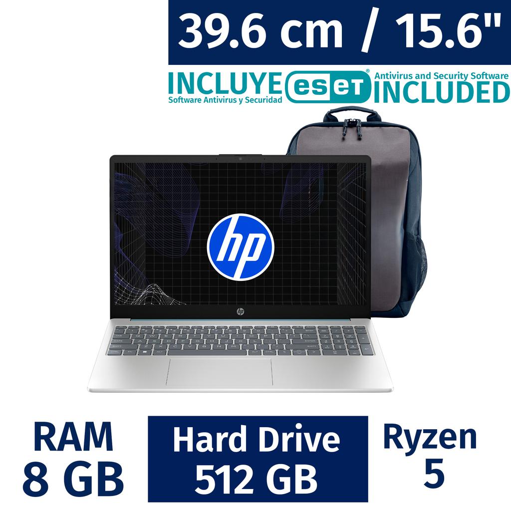 HP 39.62 cm / 15.6" Pulgadas Portátil AMD Ryzen 5 8 Gigabytes / 512 Gigabytes R5 + Mochila + Antivirus ESET