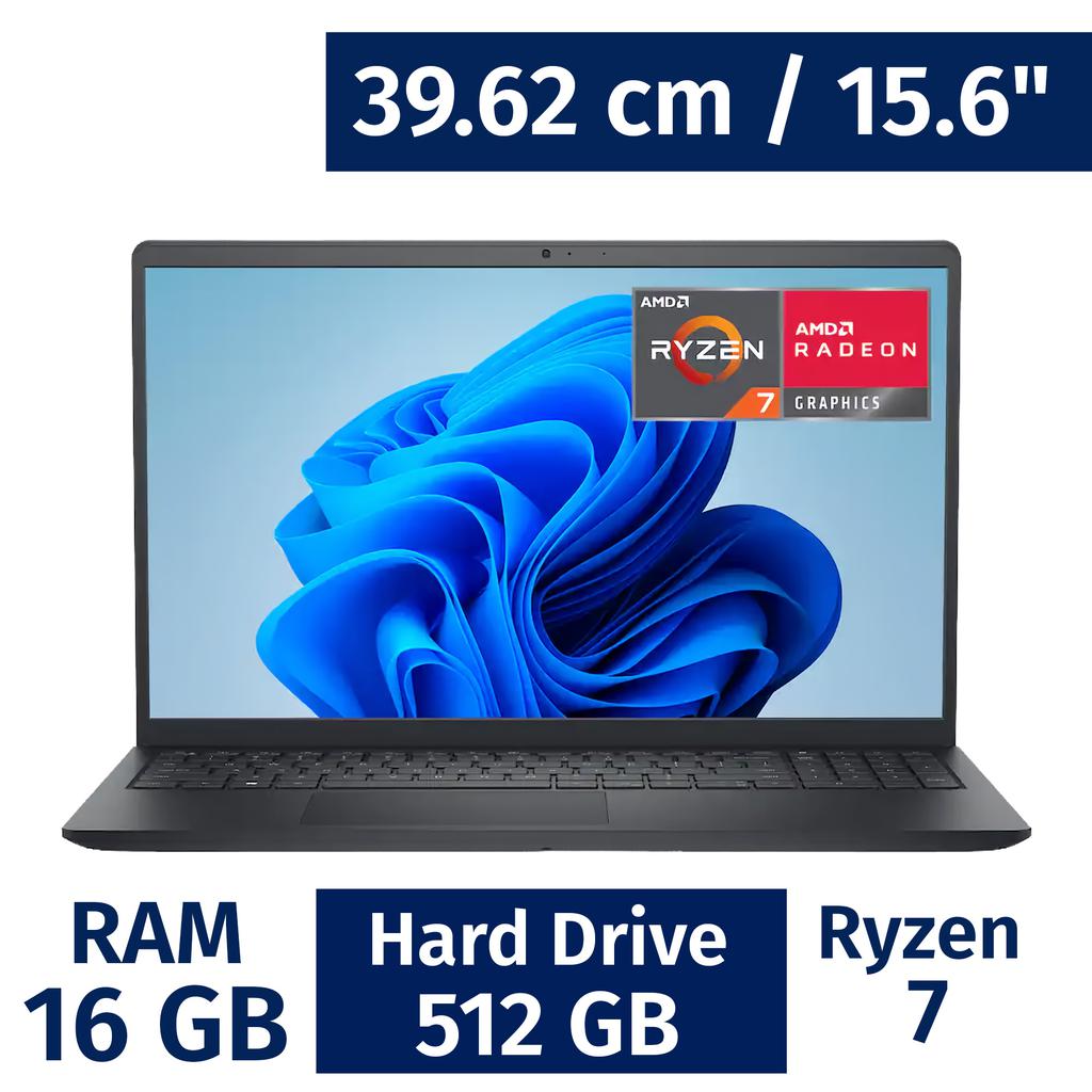 Dell 39.62 cm / 15.6" Inches Laptop AMD Ryzen 7 7730U 16 Gigabytes / 512 Gigabytes LDC15255-A117BLK-PUS