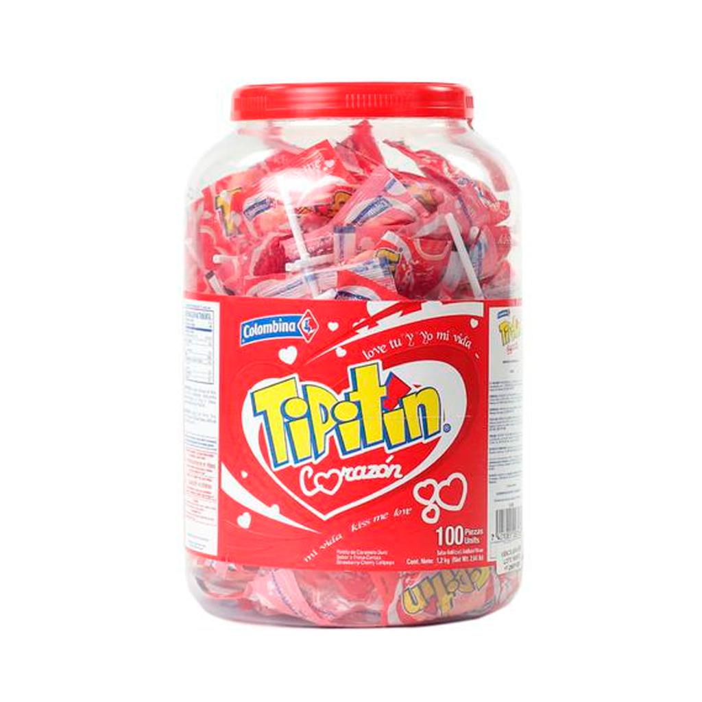 Tipitín Paletas de Dulce en Forma de Corazón Sabor a Cereza 100 Unidades / 12 g / 0.42 oz