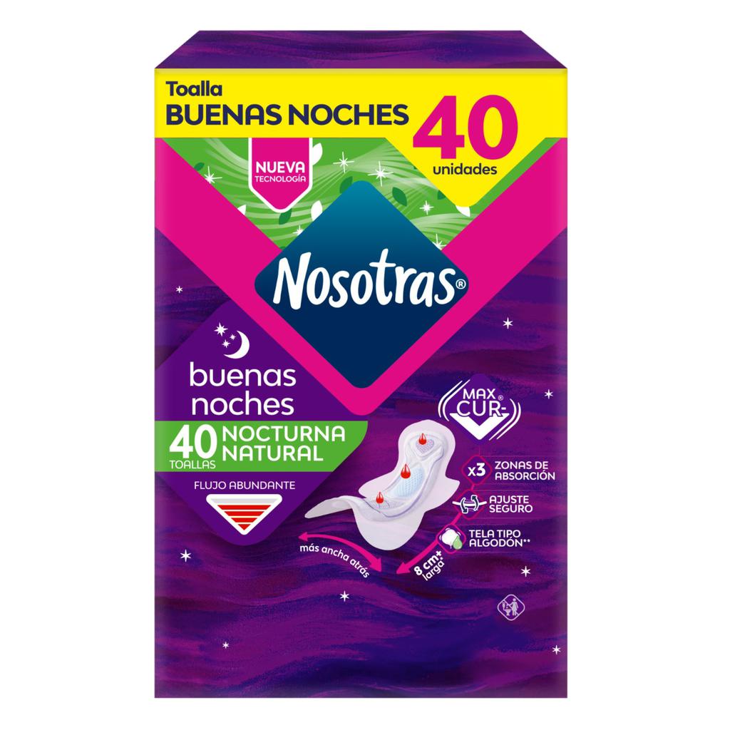 Nosotras Toallas Higiénicas Nocturnas Buenas Noches Flujo Abundante 40 Unidades