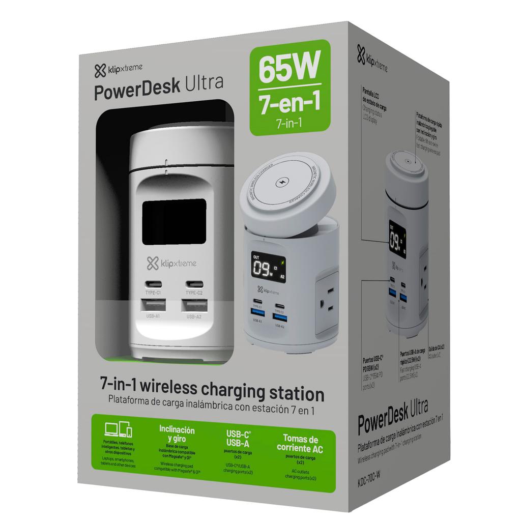 Klipxtreme Estación de Carga 7 en 1 con Base Superior Inalámbrica y Pantalla Digital de Monitoreo