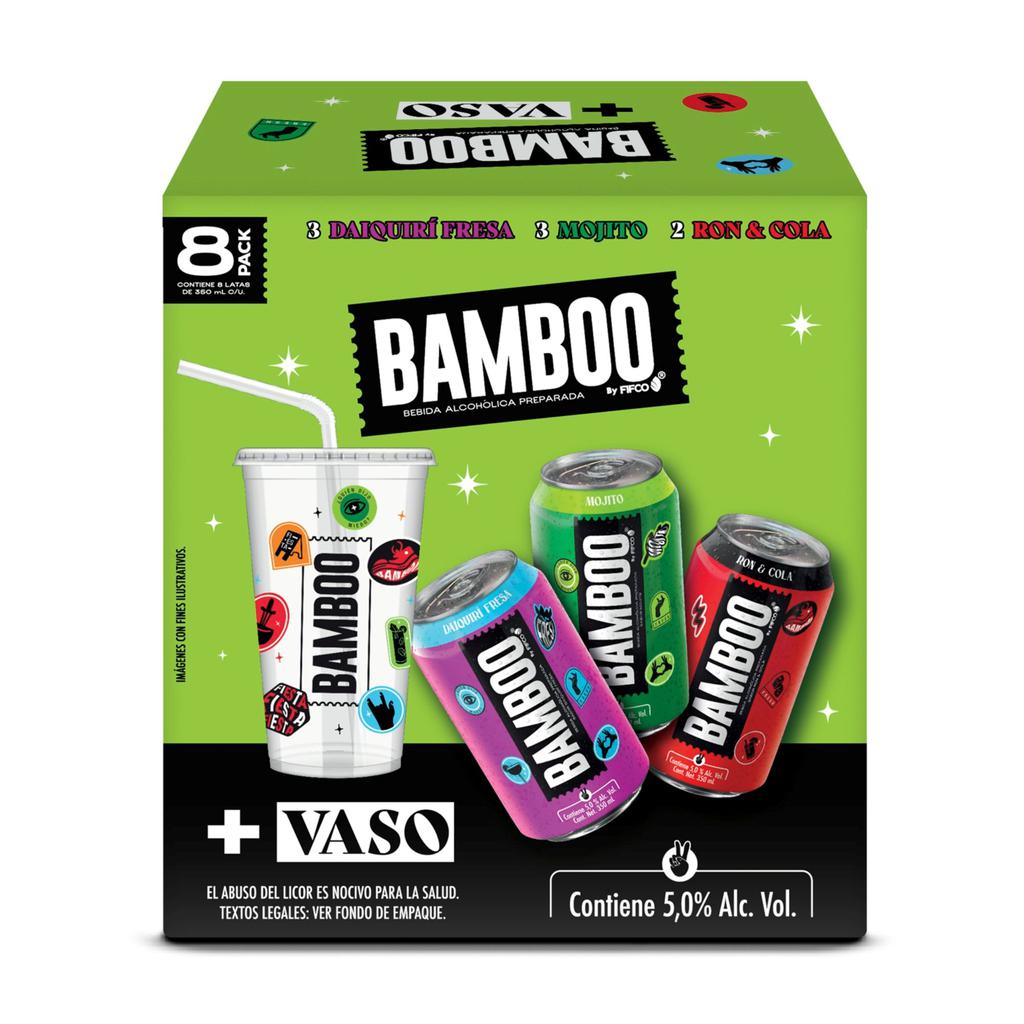 Bambo Bebida Alcohólica Preparada Sabores Surtidos 8 Unidades / 350 mL + 1 Vaso