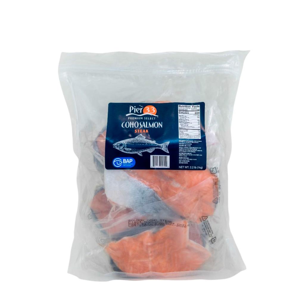 Pier 33 Coho Salmon Steak Frozen, Skin on 1 kg / 2.2 lb