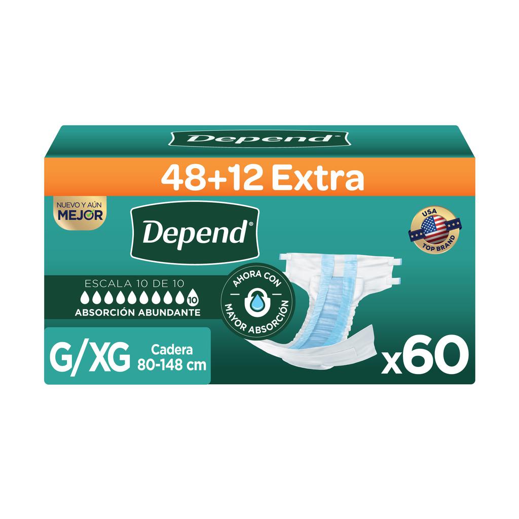 Depend Pañal para Adulto Talla L a XL 60 Unidades