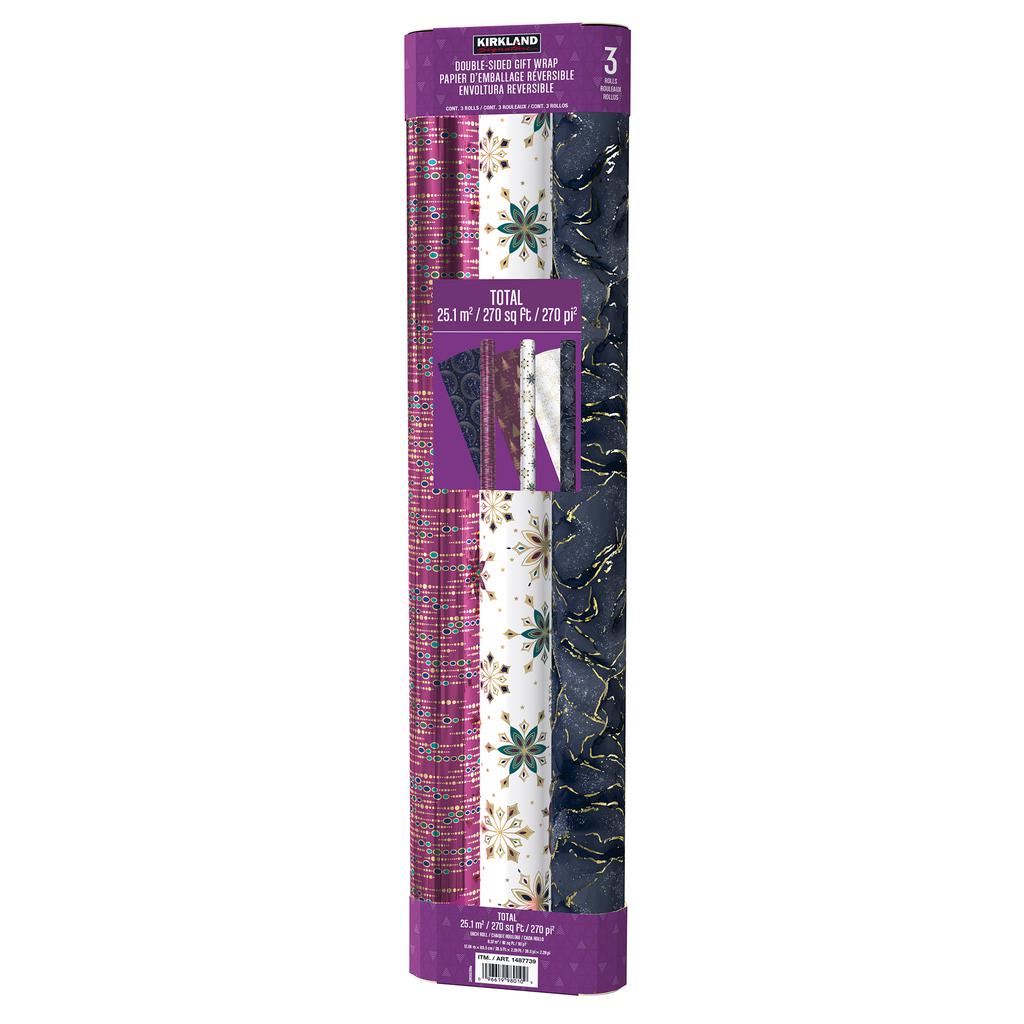 Kirkland Signature Papel Regalo con Diseño Reversible 3 Unidades