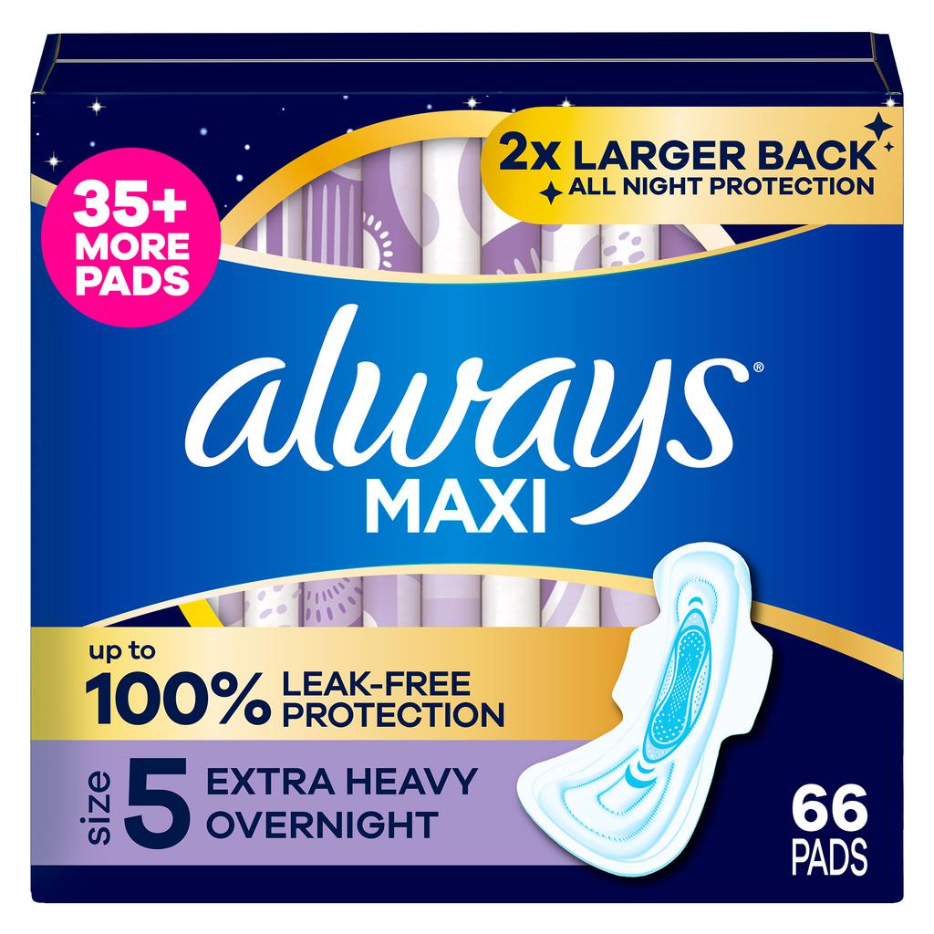 Always Maxi Nighttime Sanitary Pads with Wings Size 5 / 66 Units