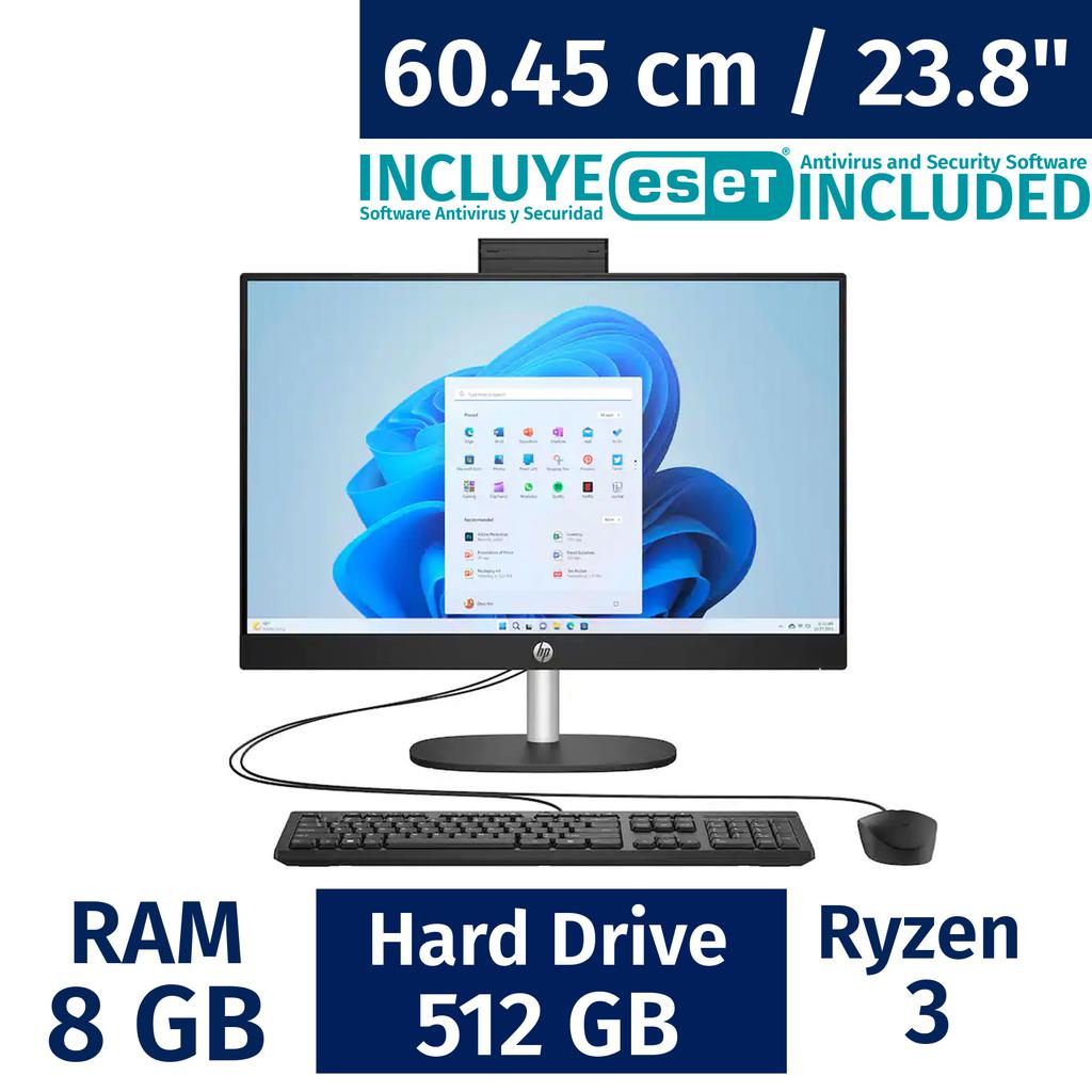 HP 60.45 cm / 23.8" Inches Desktop Computer R3 8 Gigabytes / 512 Gigabytes 83T53AA#ABA + ESET Antivirus