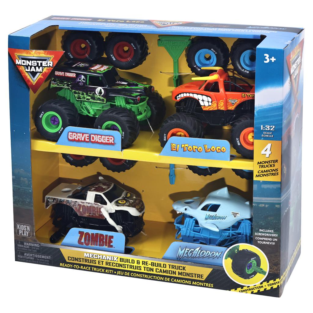 Monster Jam Mechanix Scale Collectible Vehicle Set 4 Units Play