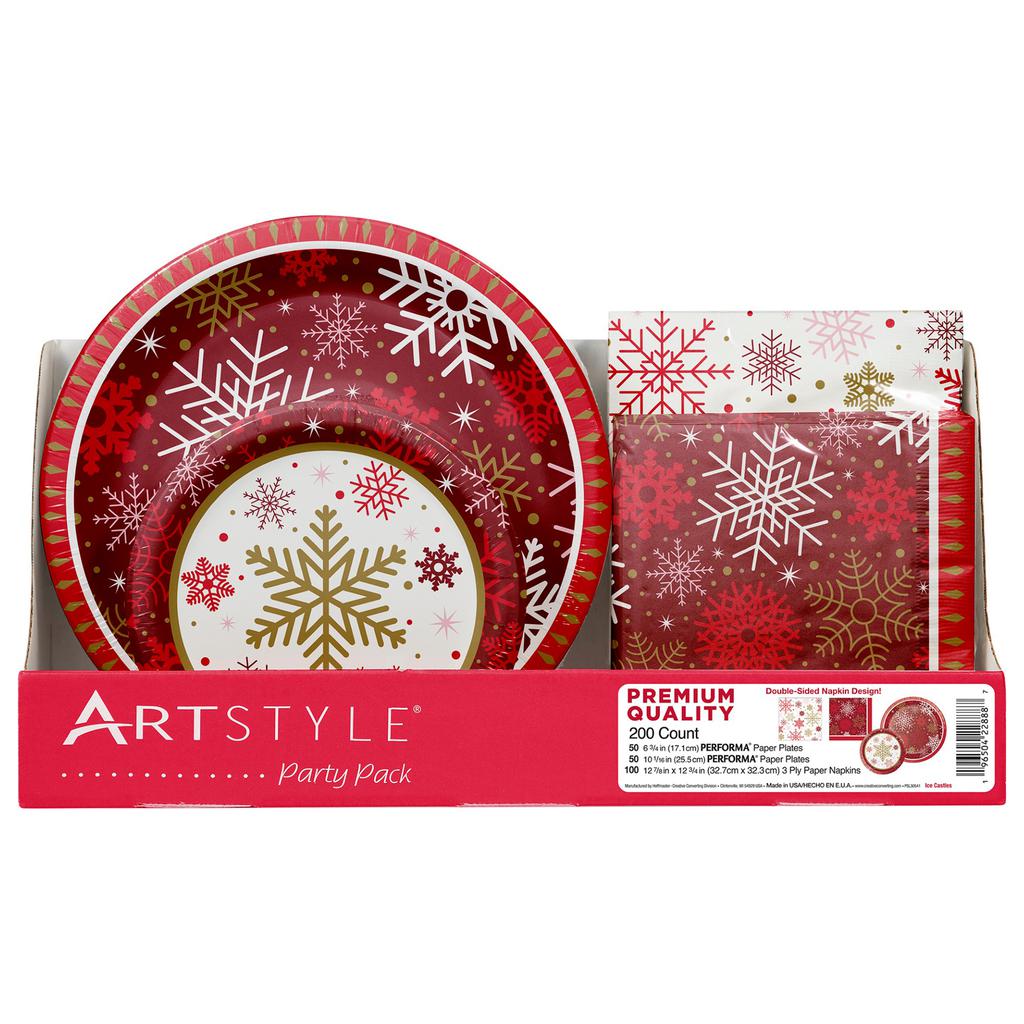 Artstyle Paquete de Platos y Servilletas Desechables con Diseños Navideños 200 Piezas