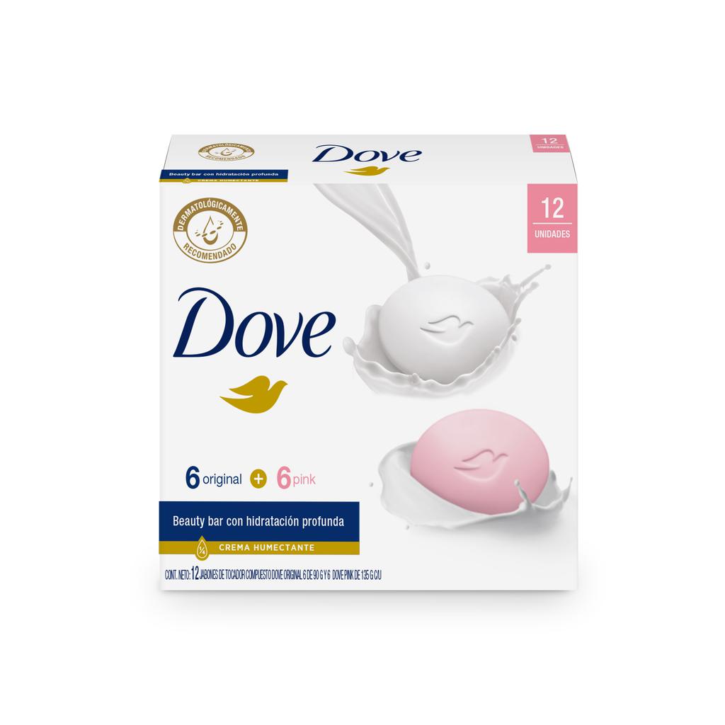 Dove Jabón en Barra Original + Pink 12 Unidades 