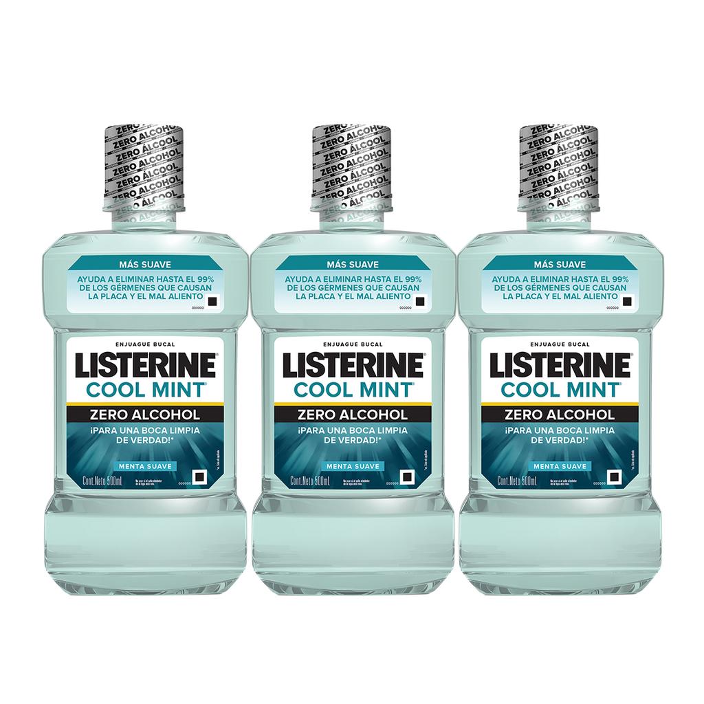 Listerine Cool Mint Sin Alcohol 3 Unidades / 500 mL / 17 oz