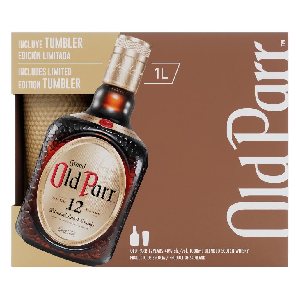 Old Parr Whisky Escocés 12 Años 1 L / 33.8 oz + Vaso Tumbler