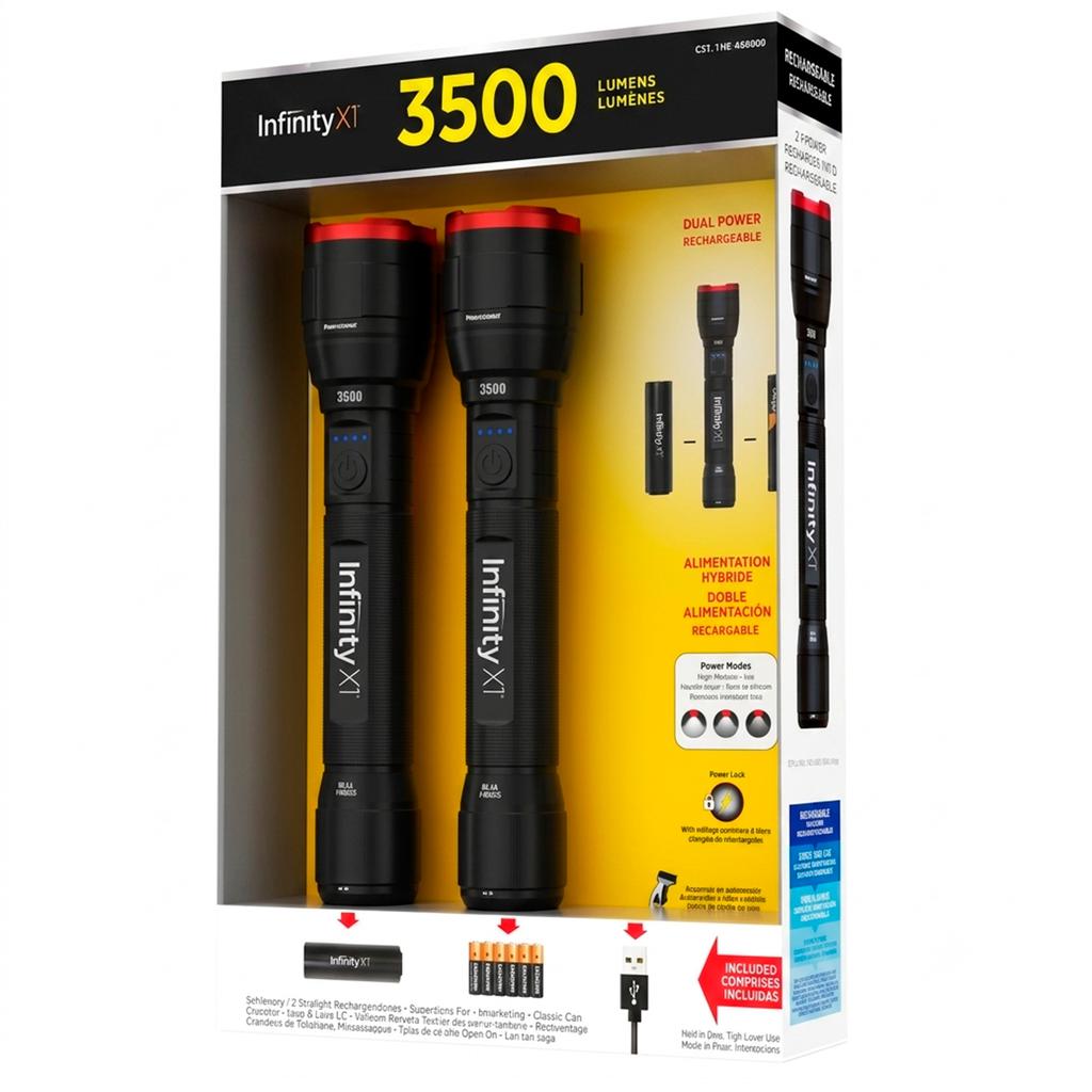 Duracell Linternas Infinity 3 500 Lúmenes con Baterías Recargables 2 Unidades