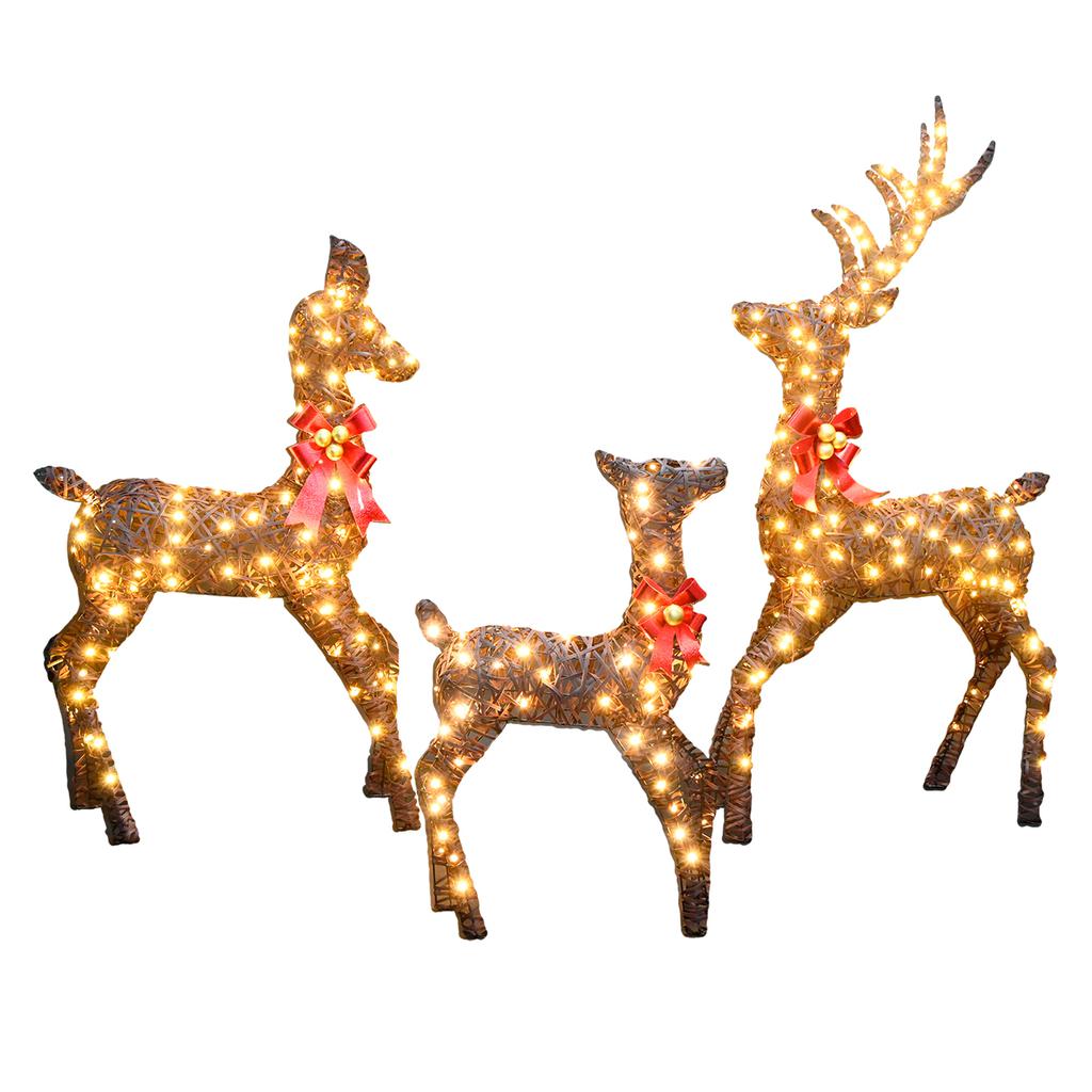 Member's Selection Christmas Reindeer Set with LED Lights and Red Bows for Outdoor and Indoor Use