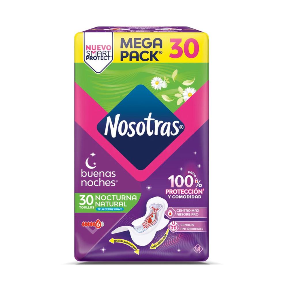 Nosotras Natural Toallas Buenas Noches 30 Unidades