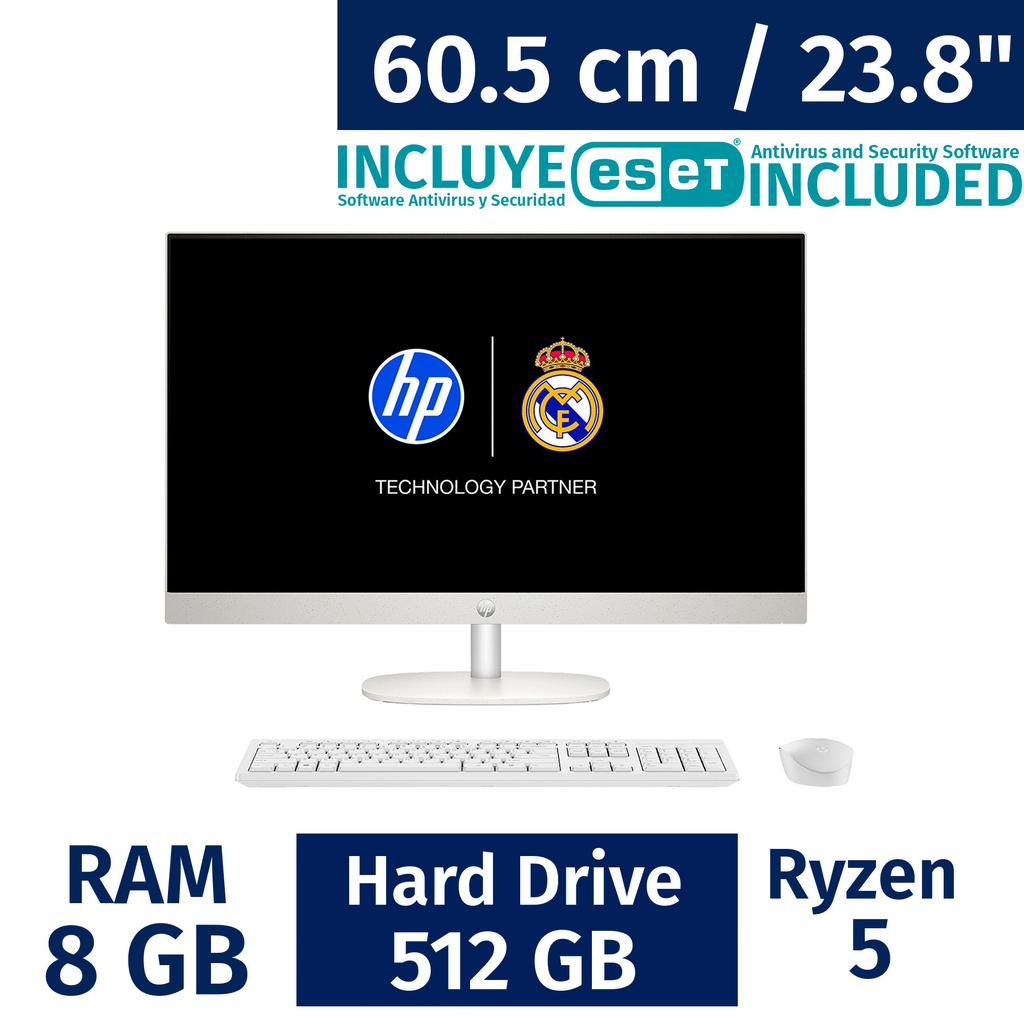 HP 60.5 cm / 23.8" Pulgadas Computador de Escritorio AMD Ryzen 5 8 Gigabytes / 512 Gigabytes 24-cr0250la + Antivirus ESET