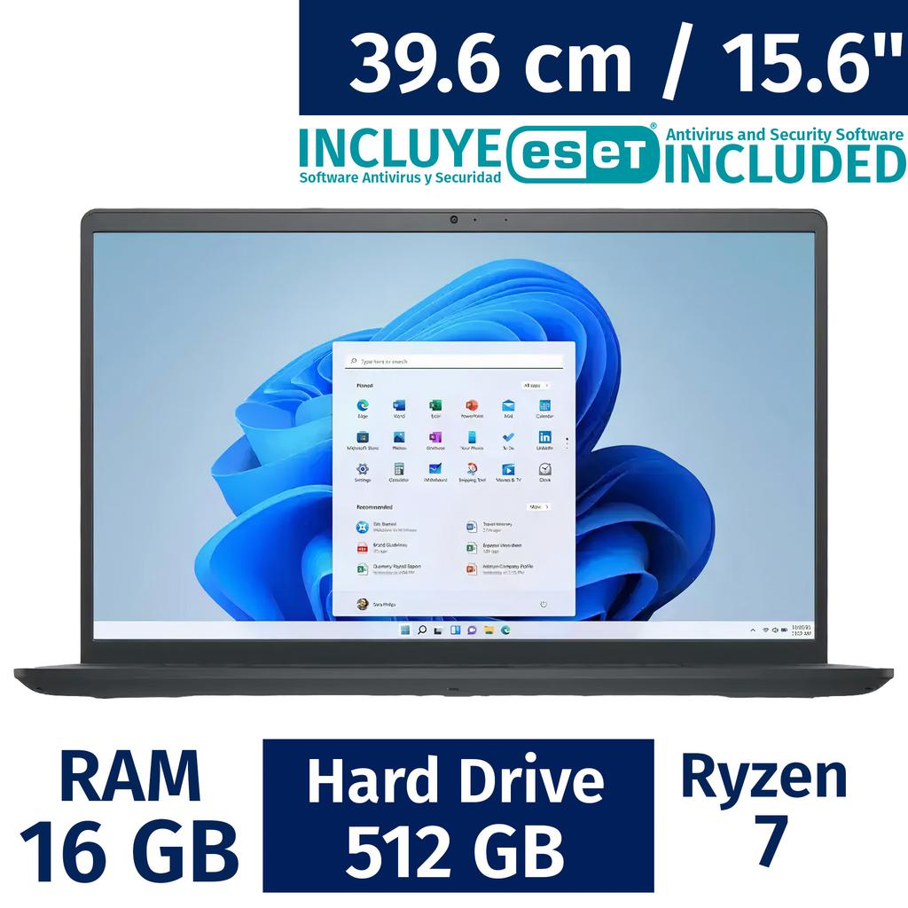 Dell 39.62 cm / 15.6" Pulgadas Portátil AMD Ryzen 7 16 Gigabytes / 512 Gigabytes + Antivirus ESET